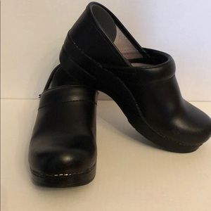 Dansko black leather clogs